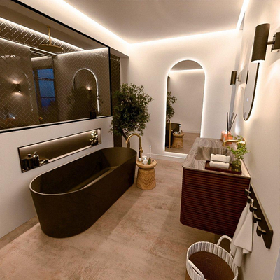 Mondiaz CIRO-DLUX Badkamermeubelset - 120x45x50cm - Solid surface wastafel Sombra - 1 wasbak Rechts - zonder kraangaten - 2 lades - Ruby