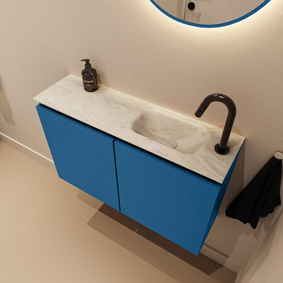 MONDIAZ TURE-DLUX Meuble de toilettes 80 cm Jeans. Lavabo EDEN Ostra position à droite. Avec 1 trou de robinet.