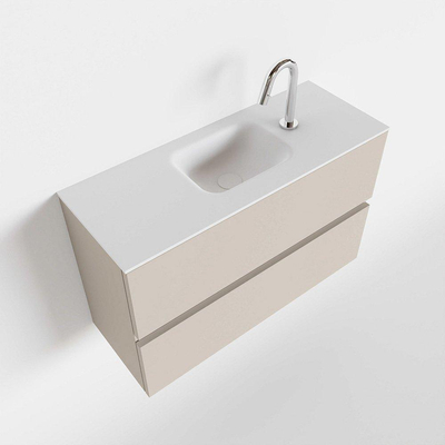 MONDIAZ ADA Toiletmeubel 80x30x50cm met 1 kraangaten 2 lades linen mat Wastafel Lex midden Solid Surface Wit