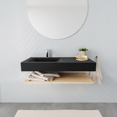 MONDIAZ ALAN 100cm - Ensemble meuble de salle de bains - tablette - chêne blanchi - lavabo suspendu - vasque gauche - 1 trou de robinet - urban