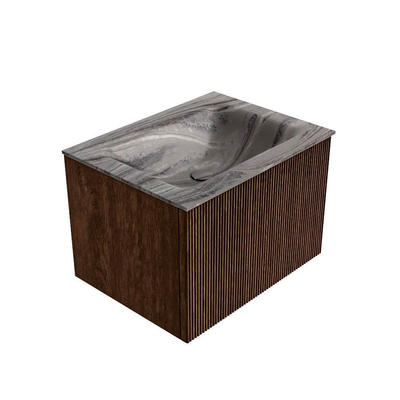 MONDIAZ KURVE-DLUX 60cm badmeubel kleur Walnut met 1 lade en 0 deuren. Wastafel CLOUD Midden 1 kraangat Sombra.