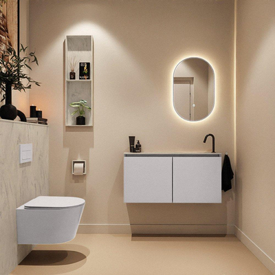 MONDIAZ TURE-DLUX Meuble toilette - 100cm - Cale - EDEN - vasque Opalo - position droite - 1 trou de robinet