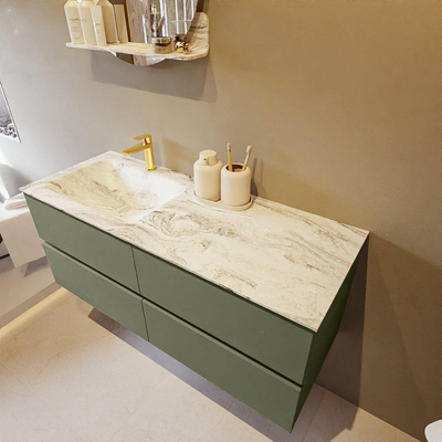 Mondiaz VICA-DLUX Ensemble de meuble de salle de bain - 120cm - meuble sous-vasque armée - 4 tiroirs - lavabo encastré nuage gauche - 1 trou de robinet - version haute de 60cm - glace