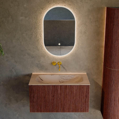 MONDIAZ KURVE-DLUX Meuble de salle de bains 80 cm couleur Ruby avec 1 tiroir et 0 porte. Lavabo BIG SMALL Central sans trou de robinet Arena.