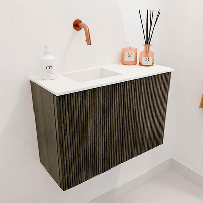 Mondiaz JOYA 60cm toiletmeubel - kleur Shadow - Wastafel FAYE positie Links Zonder kraangat kleur Talc.