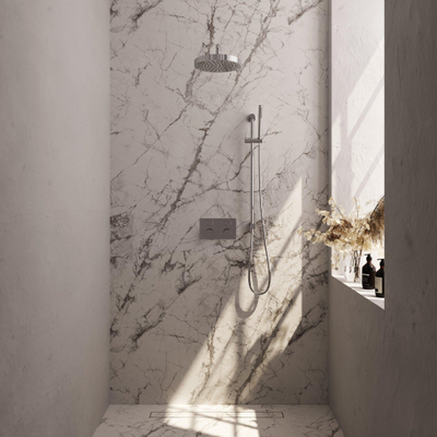 BRAUER Stripe Douche de tête thermostatique encastrable - boutons-poussoirs - SET 32 - pomme de douche 25cm - bras mural courbé - douchette à main sur barre - flexible de douche - barre coulissante intégrée - chrome