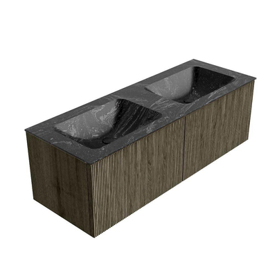 Mondiaz KURVE-DLUX Ensemble de meuble salle de bain - 130x46x40cm - 2 tiroirs - lavabo en solid surface - double - 2 trous de robinet - Shadow