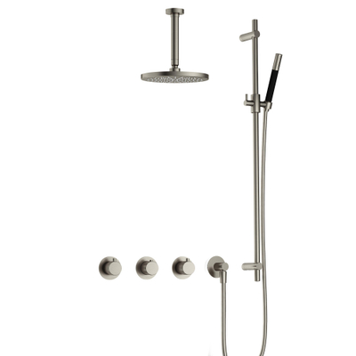 Hotbath Cobber X IBSX70 Regendoucheset inbouw - hoofddouche 20cm - plafondarm 15cm - glijstang - handdouche staaf 1 stand - geborsteld nikkel