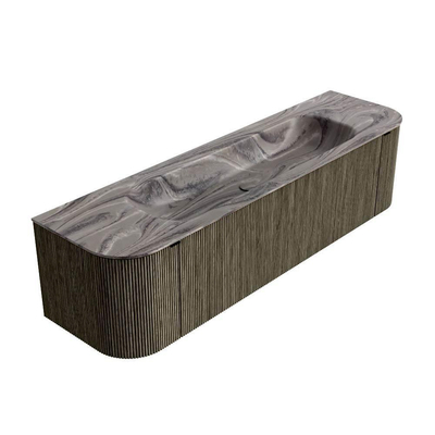 MONDIAZ KURVE-DLUX Meuble de salle de bains 170cm arrondi Gauche + Droite couleur Shadow avec 1 tiroir et 2 portes. Lavabo BIG LARGE Central 1 trou de robinet Sombra.