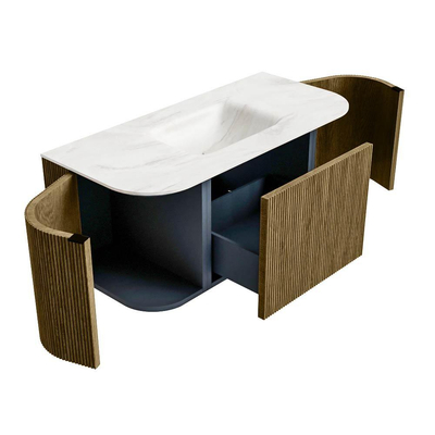Mondiaz KURVE-DLUX Ensemble meuble de salle de bains - 100x46x40cm - 1 tiroir - 2 portes - lavabo solid surface - centre - sans trou de robinet - Dusk