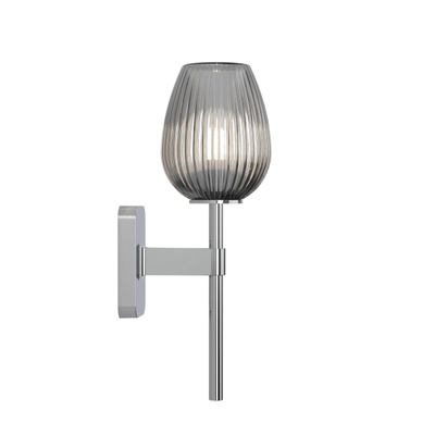 Astro Tacoma Single Wandlamp/Plafondlamp - 230V - IP44 - ovaal - geribbeld - smoke glas - chroom