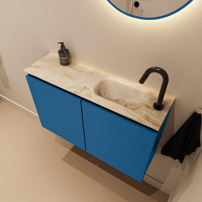 MONDIAZ TURE-DLUX 80cm toiletmeubel Jeans. EDEN wastafel Frappe positie rechts. Met 1 kraangat.