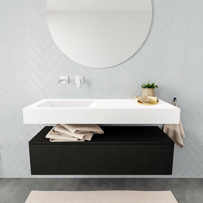 MONDIAZ ALAN 120cm - meuble bas - urban - 1 tiroir - lavabo suspendu - vasque à gauche - 0 trous de robinetterie - talc