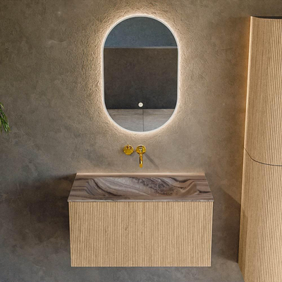 MONDIAZ KURVE-DLUX 80cm badmeubel kleur Oak met 1 lade en 0 deuren. Wastafel BIG SMALL Midden zonder kraangat Sombra.