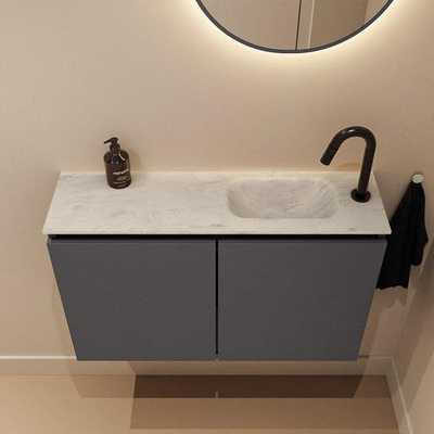 MONDIAZ TURE-DLUX Meuble WC 80 cm Dark Grey. Lavabo EDEN Opalo position droite. Avec 1 trou de robinet.
