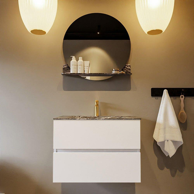 Mondiaz VICA-DLUX ensemble de meuble de salle de bain - 70cm - meuble sous lavabo talc - 2 tiroirs - lavabo encastré cloud milieu - 1 trou de robinet - miroir modèle spot - version XL 60cm haut - lave