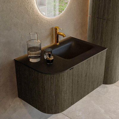 Mondiaz KURVE Ensemble de meubles de salle de bains - 75x46x40cm - 1 tiroir - 1 porte - vasque solid surface - droite - 1 trou de robinet - Shadow