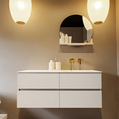 Mondiaz VICA-DLUX Ensemble de meuble de salle de bain - 120cm - meuble sous-vasque lin - 4 tiroirs - lavabo encastrée cloud droite - sans trous de robinet - version haute de 60cm - ostra