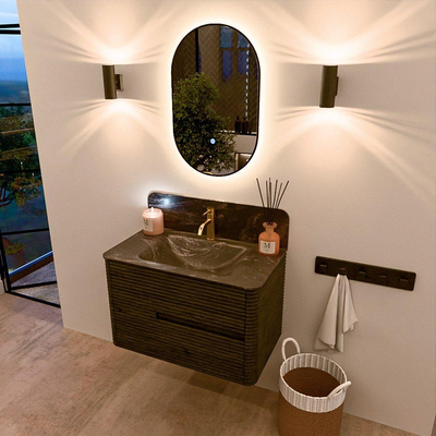 Mondiaz CIRO-DLUX Badkamermeubelset - 80x45x50cm - Solid surface wastafel Lava - 1 wasbak Midden - 1 kraangat - 2 lades - Shadow