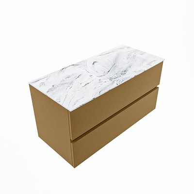MONDIAZ VICA-DLUX Badkamermeubelset - 100cm - onderkast oro- 2 lades - inbouw wastafel cloud rechts - zonder kraangaten - 60cm hoge versie - glace