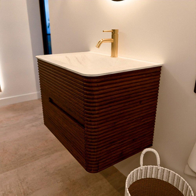 Mondiaz CIRO-DLUX Badkamermeubelset - 70x45x50cm - Solid surface wastafel Opalo - 1 wasbak Midden - 1 kraangat - 2 lades - Ruby