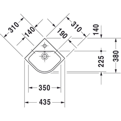 Duravit ME by Starck lave-mains d'angle 43x38cm avec 1 trou de robinet avec trop-plein avec WonderGliss blanc