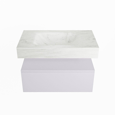 Mondiaz ALAN-DLUX Ensemble de meuble - 80cm - meuble Cale mat - 1 tiroir - Lavabo Cloud Opalo suspendu - vasque Centre - 0 trous de robinet