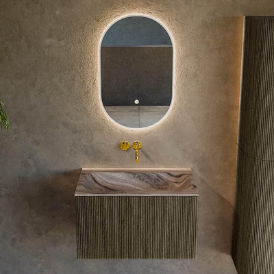 MONDIAZ KURVE-DLUX Meuble de salle de bains 70cm couleur Shadow avec 1 tiroir et 0 portes. Lavabo BIG SMALL Central sans trou de robinetterie Sombra.