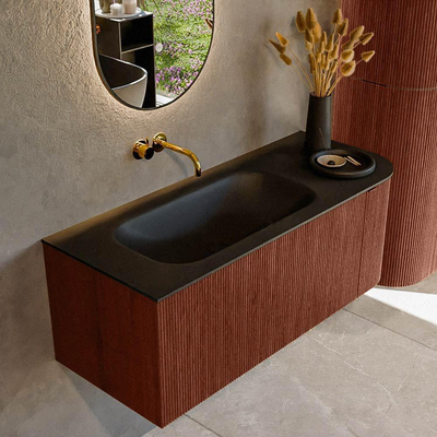 Mondiaz KURVE Badkamermeubelset - 115x46x40cm - 1 lade - 1 deur - wastafel solid surface - links - zonder kraangat - Ruby