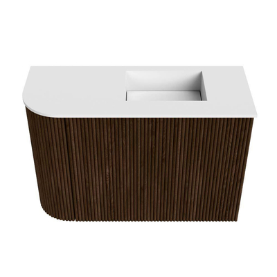 Mondiaz JOYA 61.6cm meuble de toilette - arrondi gauche couleur Noyer - Vasque FAYE position Droite Sans trou de robinet couleur Talc.