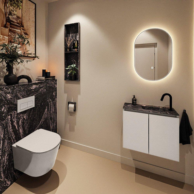 MONDIAZ TURE-DLUX Meuble toilette - 60cm - Linen - EDEN - vasque Lava - position droite - 1 trou de robinet