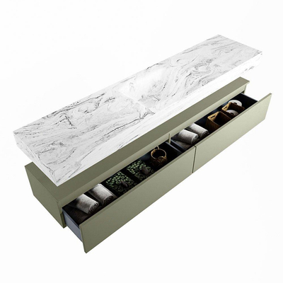 Mondiaz ALAN-DLUX Ensemble de meuble - 200cm - meuble Army mat - 2 tiroirs - Lavabo Cloud Glace suspendu - vasque Centre - 0 trous de robinet