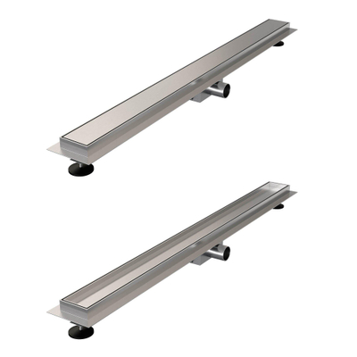 Brauer Caniveau de douche - 90x7x6.7cm - bride de sol peu profonde - sortie latérale - grille de carrelage réversible - inox