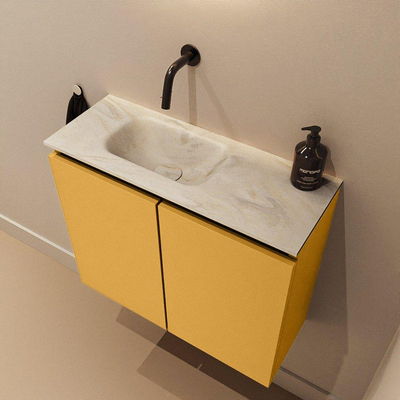 MONDIAZ TURE-DLUX Meuble toilette - 60cm - Ocher - EDEN - vasque Ostra - position gauche - sans trou de robinet