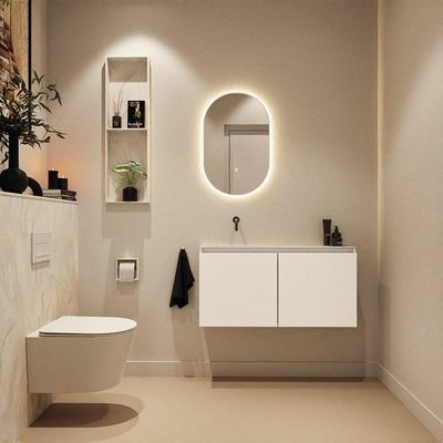 MONDIAZ TURE-DLUX Meuble WC 100cm Talc. EDEN lavabo Ostra position gauche. Sans trou de robinet.