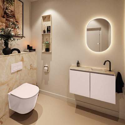 MONDIAZ TURE-DLUX meuble WC 80 cm Rosee. EDEN lavabo Frappe position droite. Avec 1 trou de robinet.