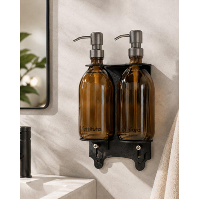 Fortifura Calvi Distributeur de savon - 500 ml - lot de 2 - support - gunmetal