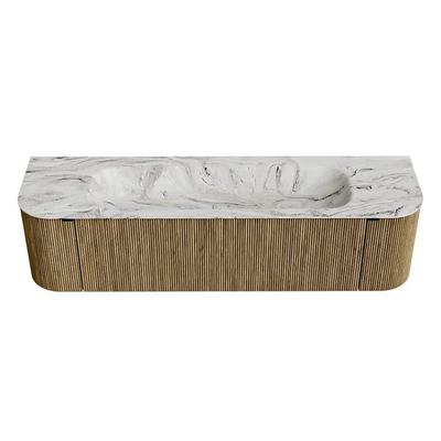 Mondiaz KURVE-DLUX Ensemble de meuble de salle de bains - 170x46x40cm - 1 tiroir - 2 portes - vasque solid surface - milieu - sans trou de robinet - Dusk
