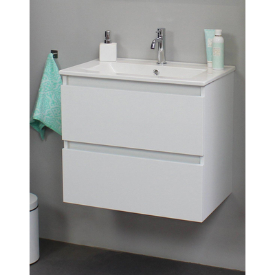 Basic Bella Meuble avec lavabo en porcelaine 60x55x46cm 1 trou de robinet avec miroir Blanc brillant