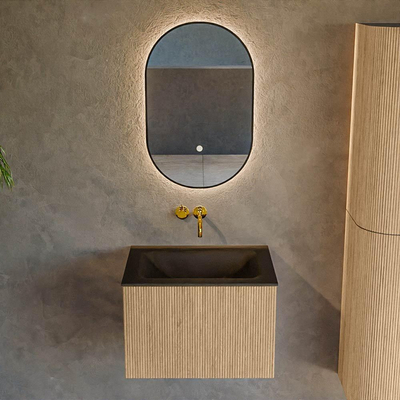 MONDIAZ KURVE 60cm Meuble salle de bain - couleur Oak - 1 tiroir - vasque CLOUD centre - sans trous de robinet - Urban