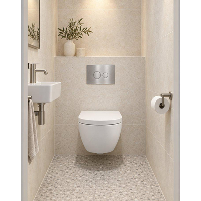 QeramiQ Dely Swirl Compact Toiletset - inbouwreservoir QeramiQ flush - 25mm zitting - metalen bedieningsplaat RVS - ronde knoppen - glans wit