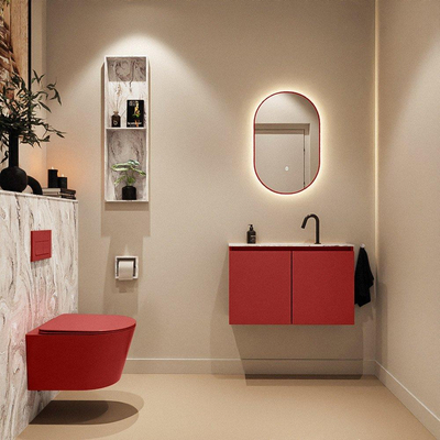 MONDIAZ TURE-DLUX Meuble toilette - 80cm - Fire - EDEN - vasque Glace - position centrale - 1 trou de robinet