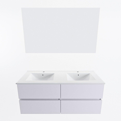 Mondiaz VICA ensemble de meuble de salle de bain - 120cm - meuble sous-vasque cale - 4 tiroirs - lavabo denia double - 2 trous de robinet - couleur Blanc Brillant - miroir LED - version XL 60cm de haut