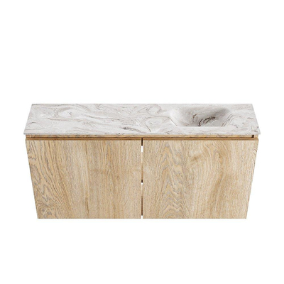 MONDIAZ TURE-DLUX Meuble WC 100 cm Washed Oak. Lavabo EDEN Glace position droite. Sans trou de robinet.