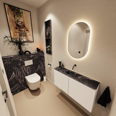 MONDIAZ TURE-DLUX Meuble toilette - 100cm - Talc - EDEN - vasque Lava - position centrale - sans trou de robinet