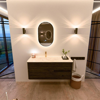 Mondiaz CIRO-DLUX Badkamermeubelset - 120x45x50cm - Solid surface wastafel Ostra - 1 wasbak Links - 1 kraangat - 2 lades - Shadow