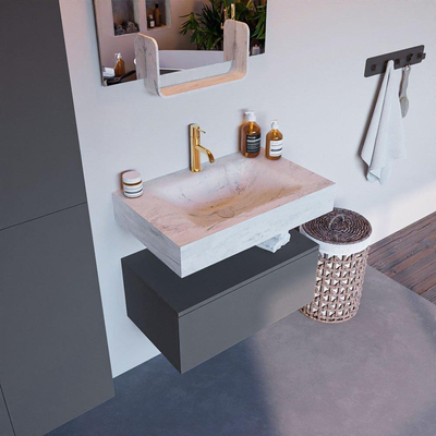 Mondiaz ALAN-DLUX Ensemble de meuble - 70cm - meuble Plata mat - 1 tiroir - Lavabo Cloud Opalo suspendu - vasque Centre - 1 trou de robinet