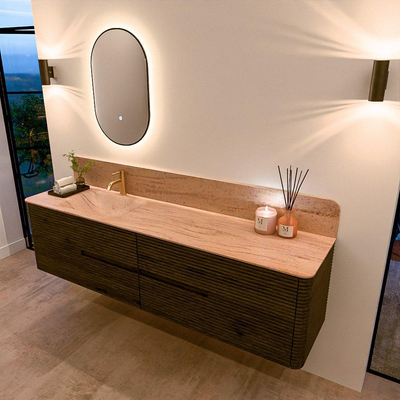 Mondiaz CIRO-DLUX Ensemble de meubles de salle de bains - 190x45x50cm - plan-vasque Solid surface Saba - 1 vasque à gauche - 1 trou de robinet - 4 tiroirs - Shadow