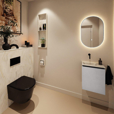 MONDIAZ TURE-DLUX Meuble toilette - 40cm - Plata - EDEN - vasque Ostra - position gauche - sans trou de robinet