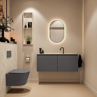 MONDIAZ TURE-DLUX Meuble toilette - 120cm - Dark Grey - EDEN - vasque Ostra - position centrale - 1 trou de robinet